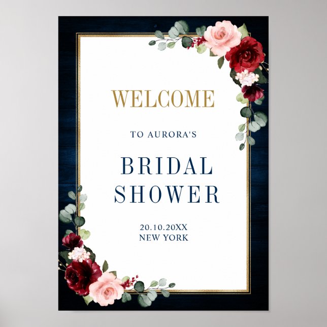 Poster Burgundy Navy Blush Floral Gold Géométrique Bienve (Devant)