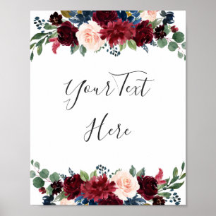 Poster Burgundy Navy Blush Floral Watercolor Custom