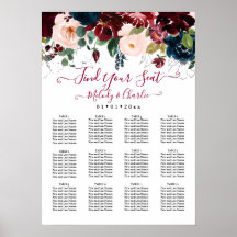 BURGUNDY NAVY WATERCOLOR FLEURS SEATING CHART