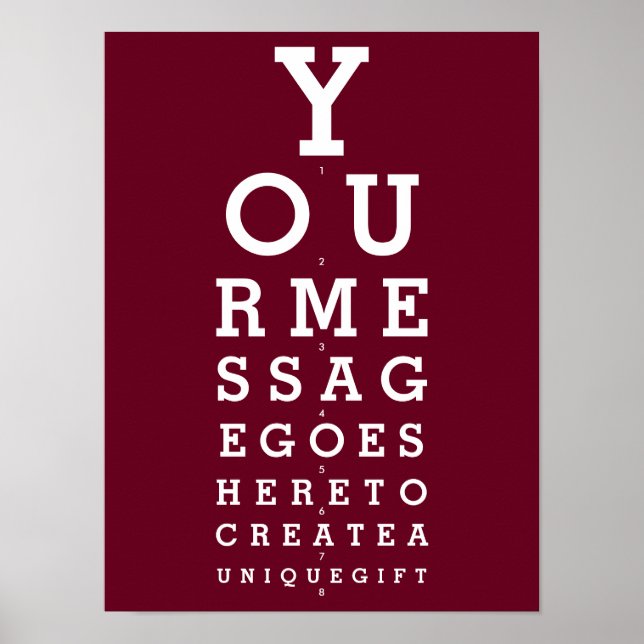 Poster Burgundy Red Eyesight Chart Message personnalisé (Devant)