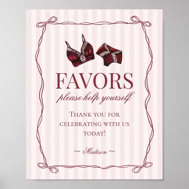 Poster Burgundy Red Lingerie Bachelorette Party Favors (Devant)