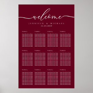 Poster Burgundy Script Bienvenue Mariage Table assise