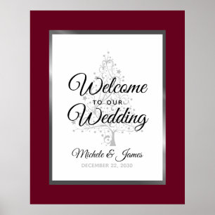 Poster Burgundy Silver Winter Holiday Mariage Bienvenue