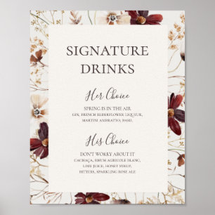 Poster Burgundy Wildflower   Panneau de boissons de signa