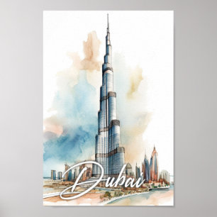 Poster Burj Khalifa Dubai Aquarelle Peinture Voyage