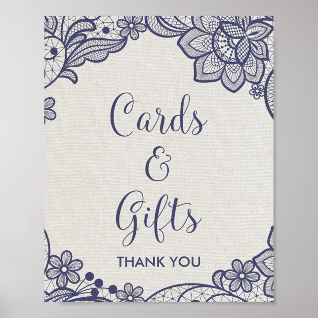 Poster Burlap et Navy Lace | Panneau de cartes et cadeaux (Devant)