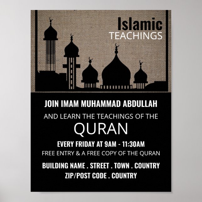 Poster Burlap Mosque Silhouette, Advert de l'enseignement (Devant)