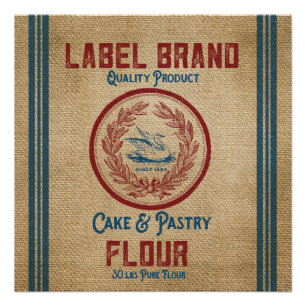 Poster Burlap Vintage Pâtisserie Sac de farine de gâteau