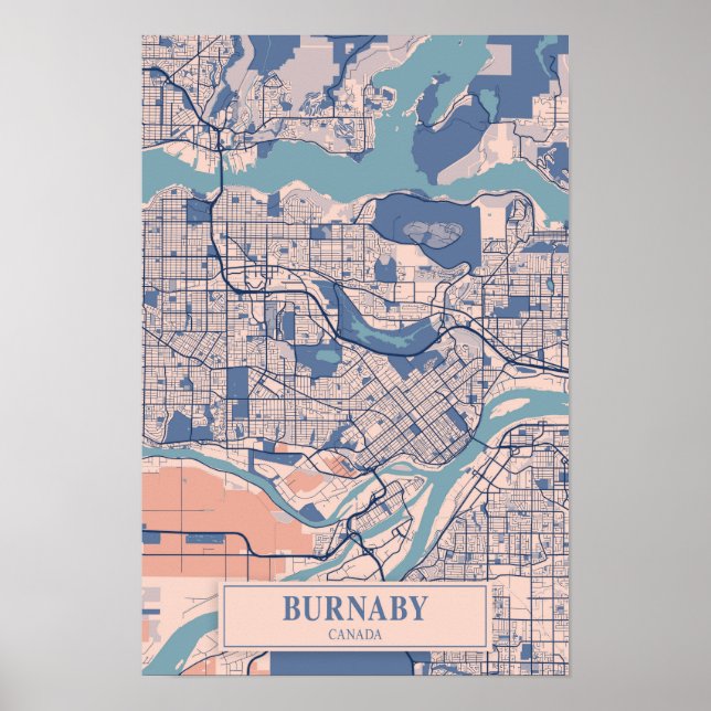 Poster Burnaby Canada Breezy City Map Travel (Devant)