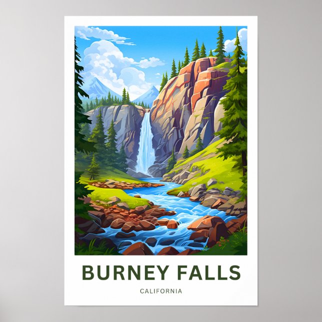 Poster Burney Falls California Travel Print (Devant)