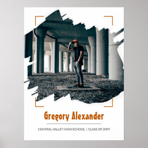 Poster Burnt Orange Edgy Abstract Brushstroke Photo Grad