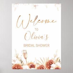 Poster Burnt Orange Floral Boho Bridal Shower Welcome