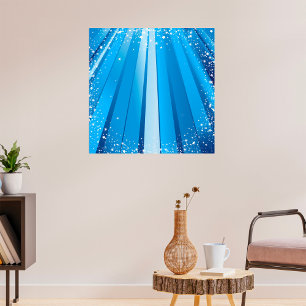 Poster Burst d'étoiles bleues scintillantes avec des rayo