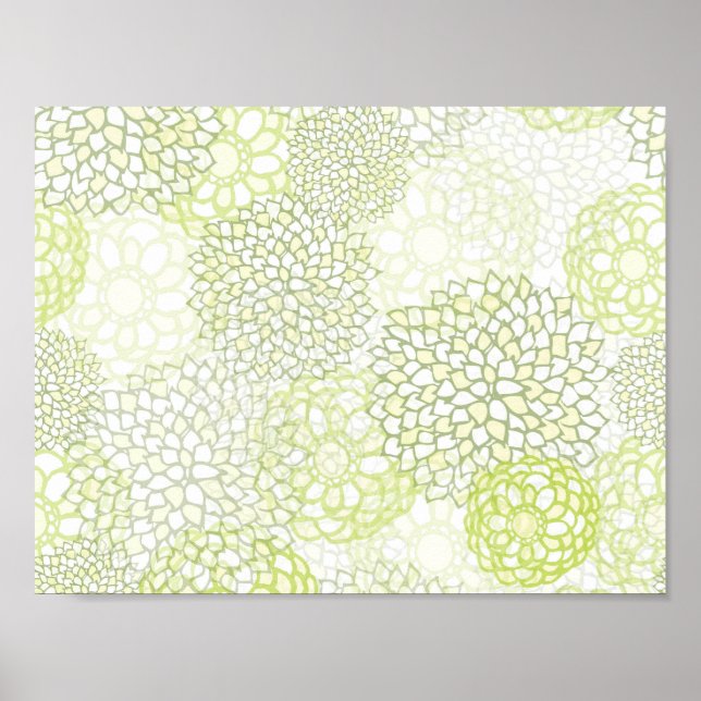 Poster Burst Pea Green and White Flower (Devant)