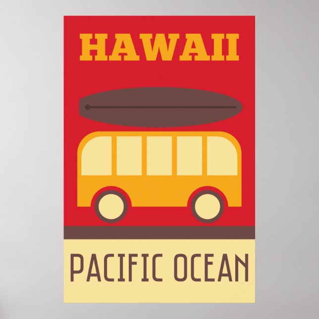 Poster Bus de surf hawaïen (Devant)