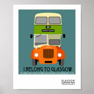 Poster Bus Vintage Glasgow Double Decker Pop Art