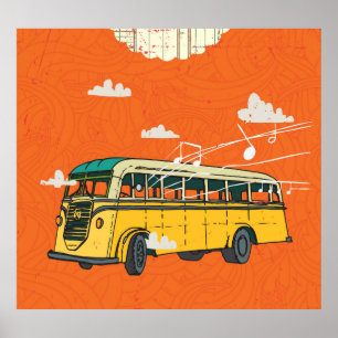 Poster Bus Vintage : Nuage Texture Fond