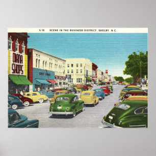 Poster Business District, Shelby, Caroline du Nord Vintag