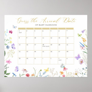 Poster Butterfly Floral devine le calendrier de la date d