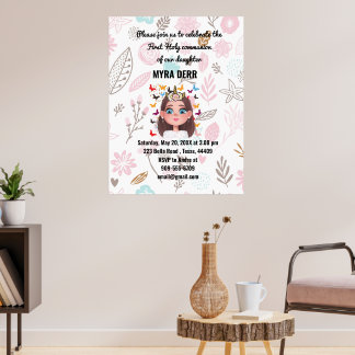 Poster Butterfly Floral Girl Premier invitation de commun