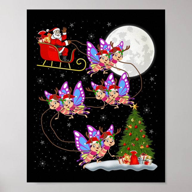 Poster Butterfly Santa Sleigh Flying Funny Magical Christ (Devant)