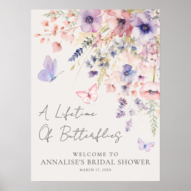 Poster Butterfly Wildflower Bridal Shower (Devant)