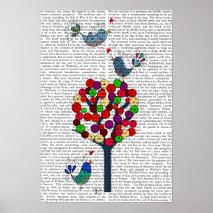 Poster Button Tree and Birds Blue