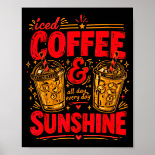 Poster Buveur de café glacé esthétique soleil été