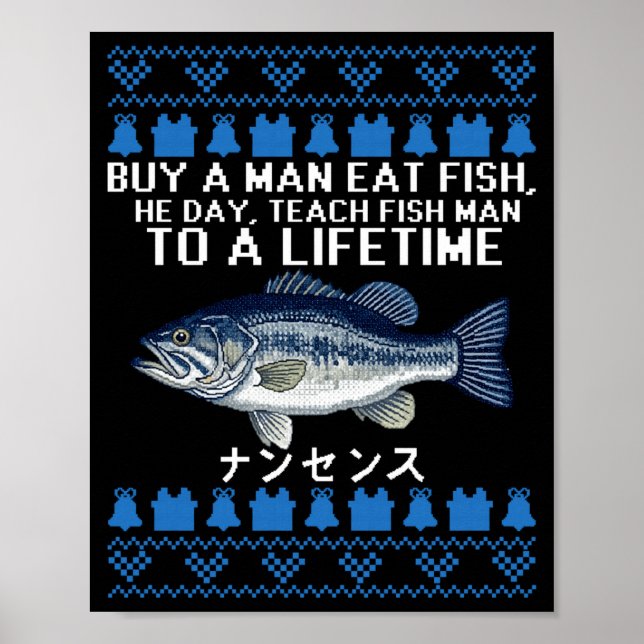 Poster Buy A Man Eat Fish Funny Ugly Christmas Sweaters L (Devant)