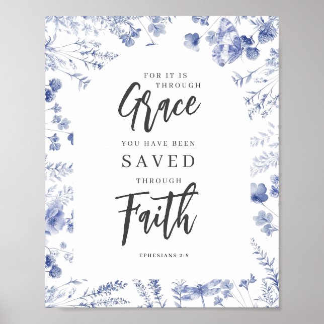 Poster By Grace, Through Faith Ephesians 2:8 Chinoiserie (Devant)
