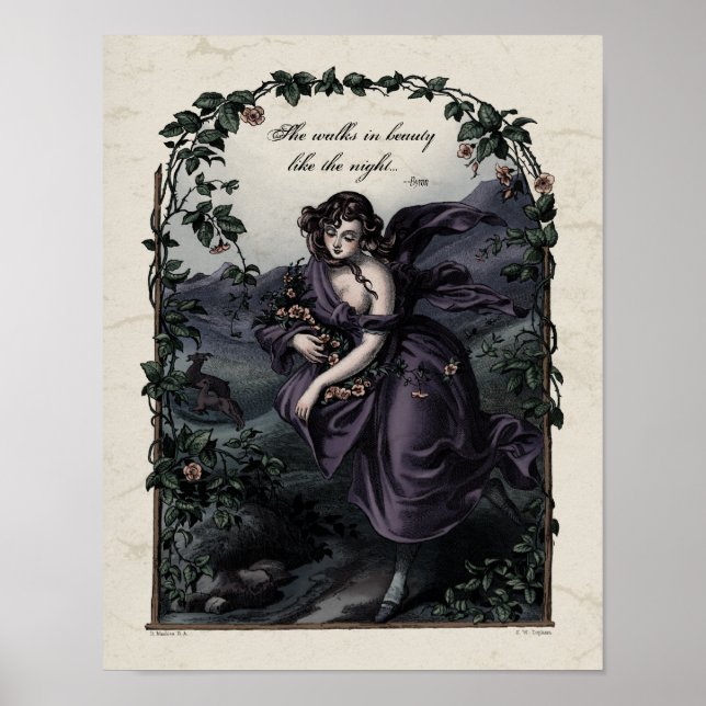 Poster Byron "She Walks in Beauty" Art victorien 11x14 (Devant)