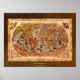 Poster c1490 Carte du monde antique Art w frontière biolo
