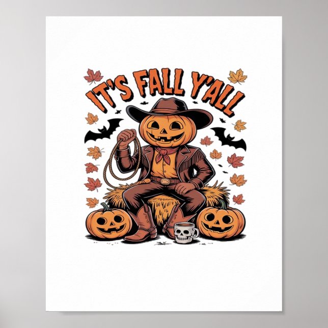 Poster C’est l’automne Y’all Western Cowboy Citrouille Ha (Devant)