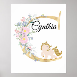 Poster C lettre nom personnalisé monogramme avec poney