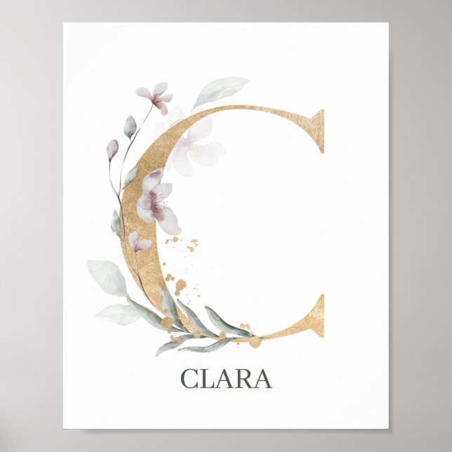 Poster C Monogramme Floral Personnalisé (Devant)