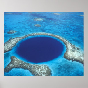 Poster CA, Belize. Vue aérienne du trou bleu (diamètre