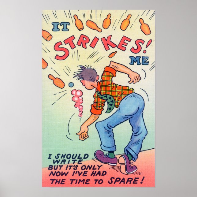 Poster Ça Me Frappe, Cartoon Man Bowling (Devant)