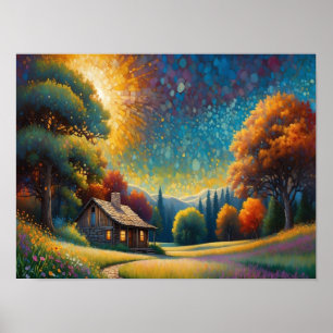 Poster Cabane de forêt de montagne Art
