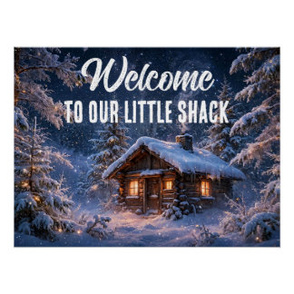 Poster Cabane magique dans les bois pour une nuit d'hiver