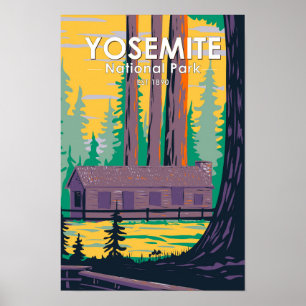 Poster Cabane Rétro de Mariposa Grove dans le Parc Nation