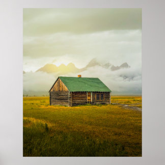 Poster Cabane rustique au lever du soleil – Grand Teton N