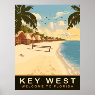 Poster Cabanes de plage à Key West, Floride, Voyage Vinta