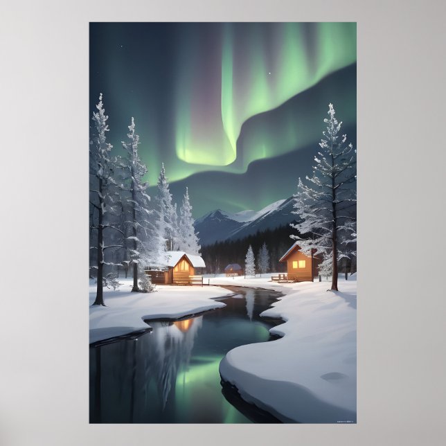Poster Cabine aurores boréales (Devant)