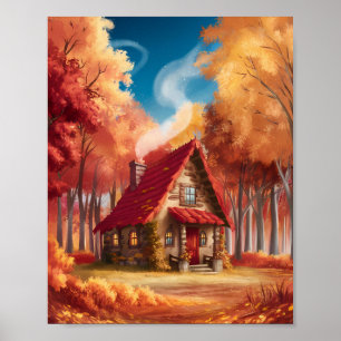 Poster Cabine confortable en Forêt d'automne