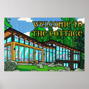 Poster Cabine de forêt d'art pop moderne de milieu de siè