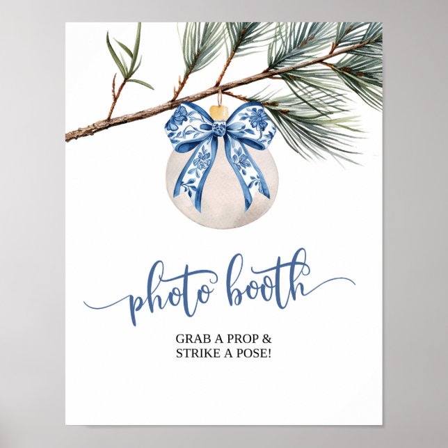 Poster Cabine de photobooth de mariage hivernal bleu chin (Devant)