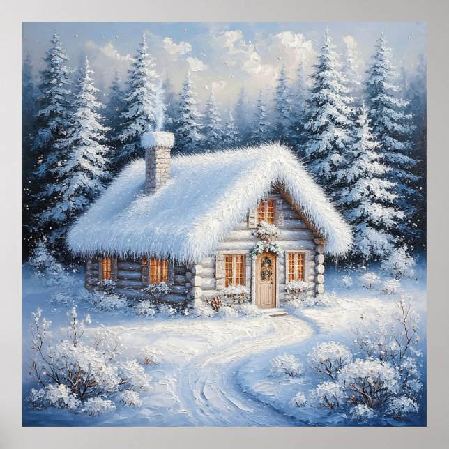 Poster Cabine douillet couvert de neige en hiver pittores (Devant)