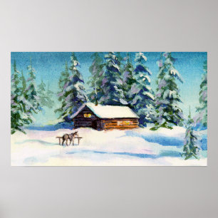 Poster CABINE HIVER & CHEVAL par SHARON SHARPE
