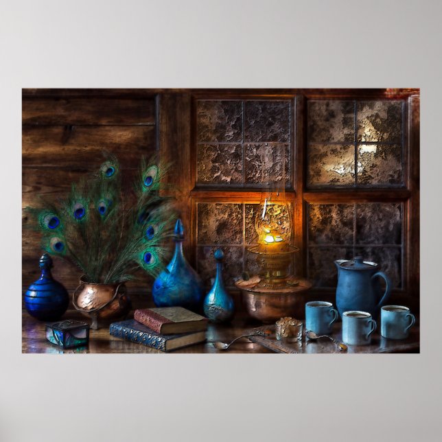 Poster Cabine par lamplique sceau de cuivre plumes livres (Devant)