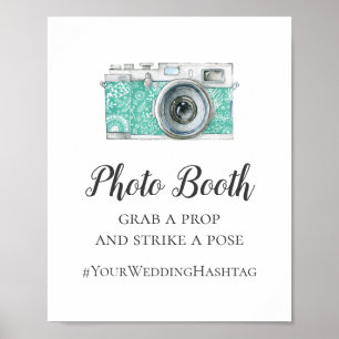 Poster Cabine photo simple signe mariage. Hashtag moderne